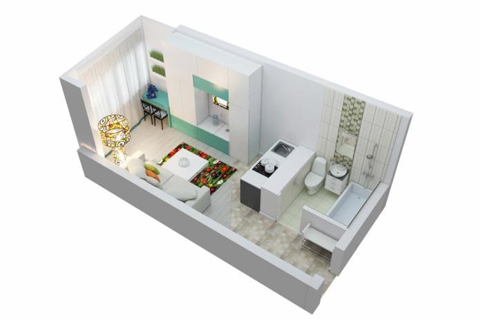Układy mieszkań typu studio 22 m2
