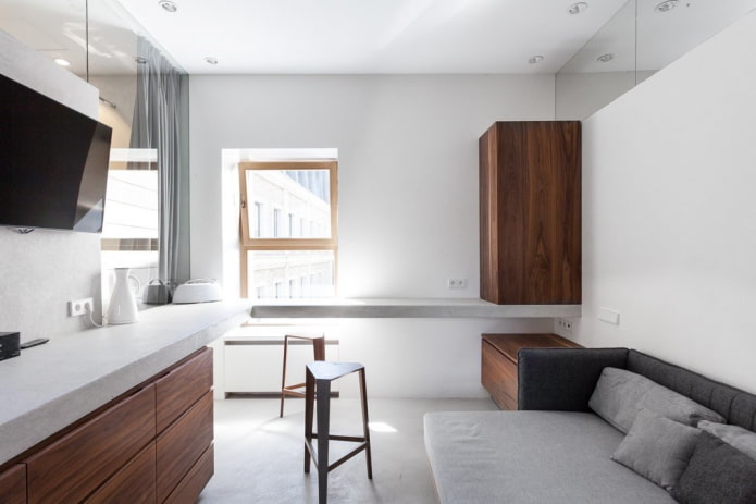 wnętrze kawalerki w stylu minimalistycznym