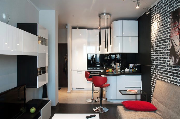 stylowa kuchnia-salon z barem