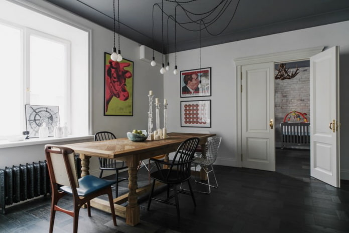 drzwi wahadłowe do jadalni w stylu loft