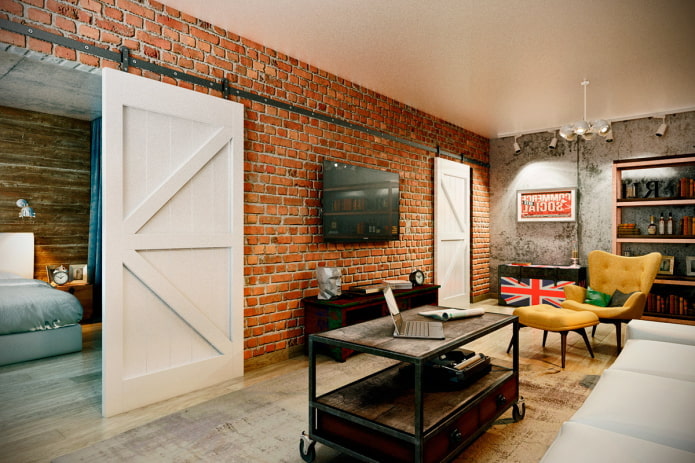 białe drzwi we wnętrzu w stylu loft