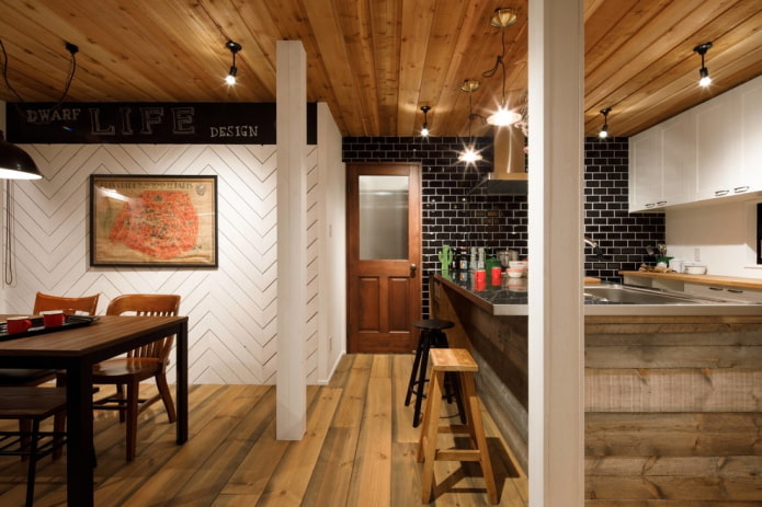 drewniane drzwi we wnętrzu w stylu loft