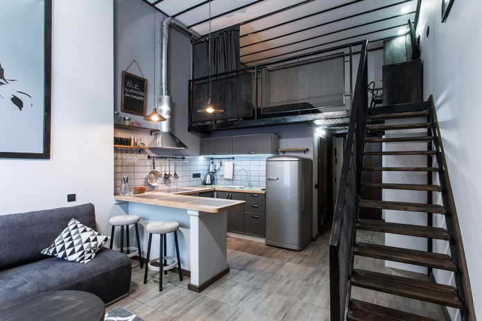 wnętrze dwupoziomowego apartamentu typu studio