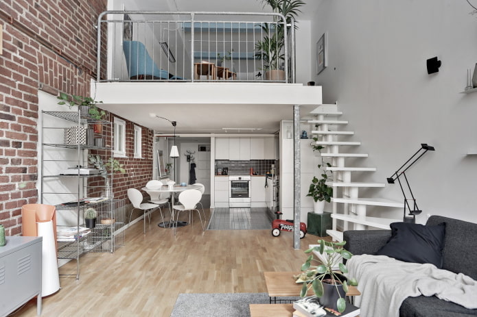 wnętrze dwupoziomowego mieszkania w stylu loft