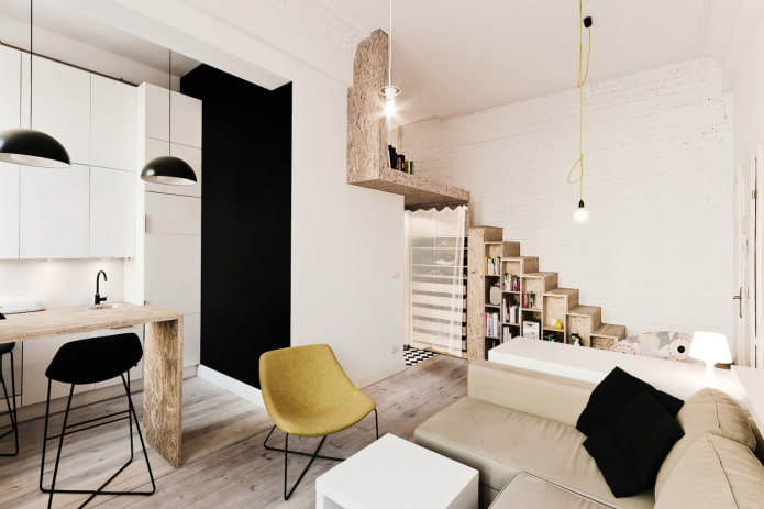 wnętrze dwupoziomowego apartamentu typu studio