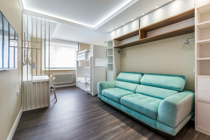 układ połączonego pokoju dziecięcego i salonu pokój i salon
