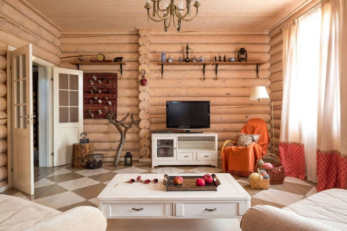 przestronny salon w stylu wiejskim