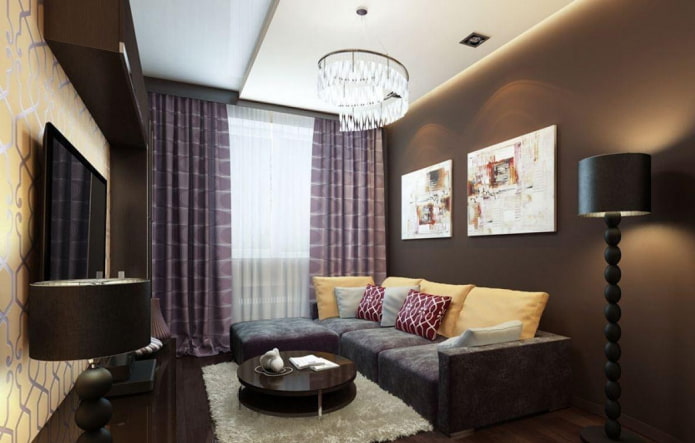 brązowy salon we wnętrzu mieszkania Chruszczowa
