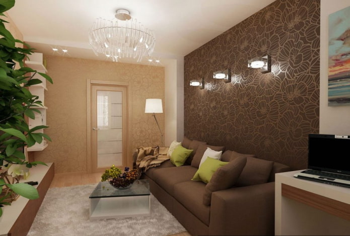 brązowy salon we wnętrzu mieszkania Chruszczowa