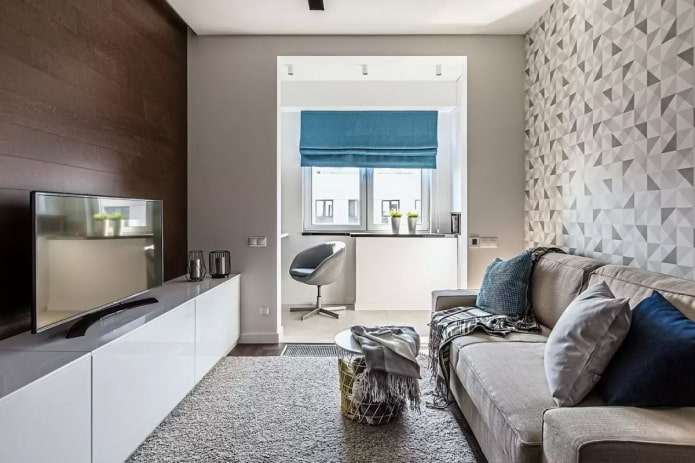 strefa robocza w salonie w mieszkaniu Chruszczowa