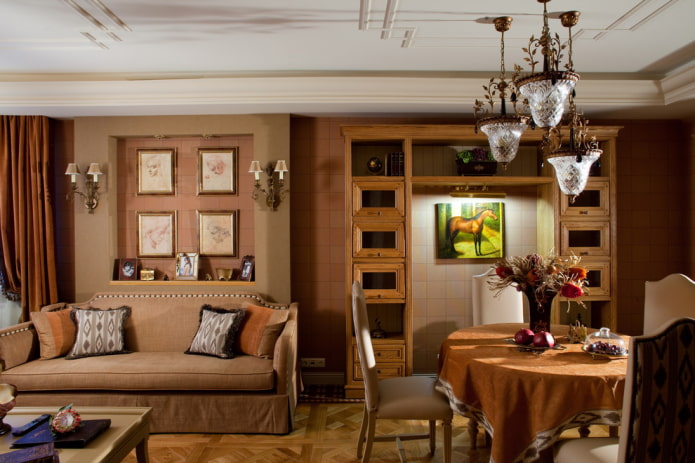 klasyczny salon w ciemnych tonacjach