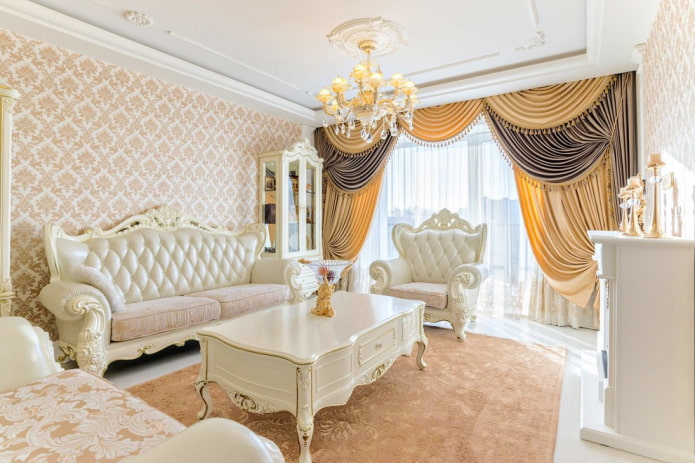 zasłony i dekoracje w salon w stylu klasycznym