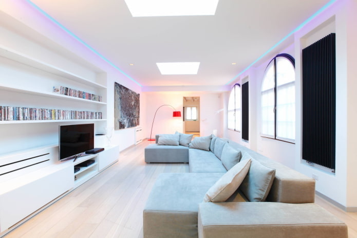 salon z taśmą LED