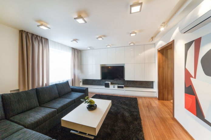 wystrój i oświetlenie w salonie w stylu minimalistycznym