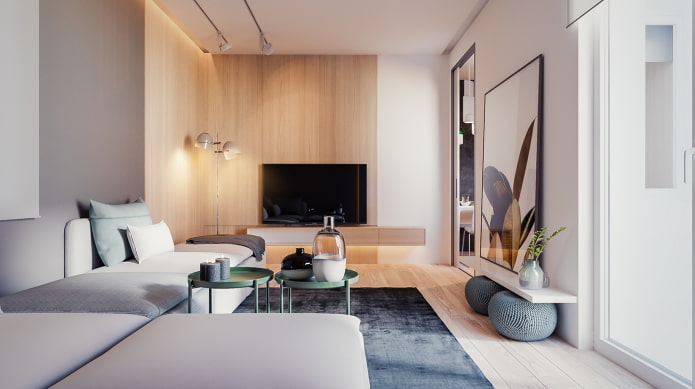 wystrój i oświetlenie w salonie w stylu minimalistycznym