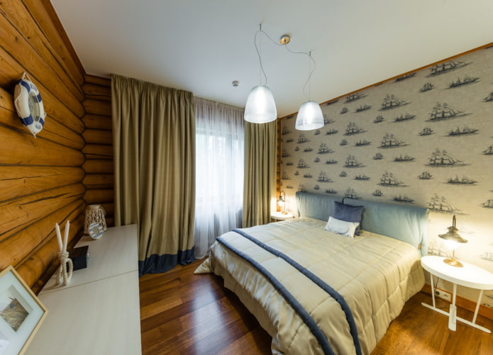 dekoracja wnętrza domu z bali