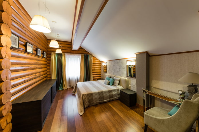 oświetlenie we wnętrzu domu z bali