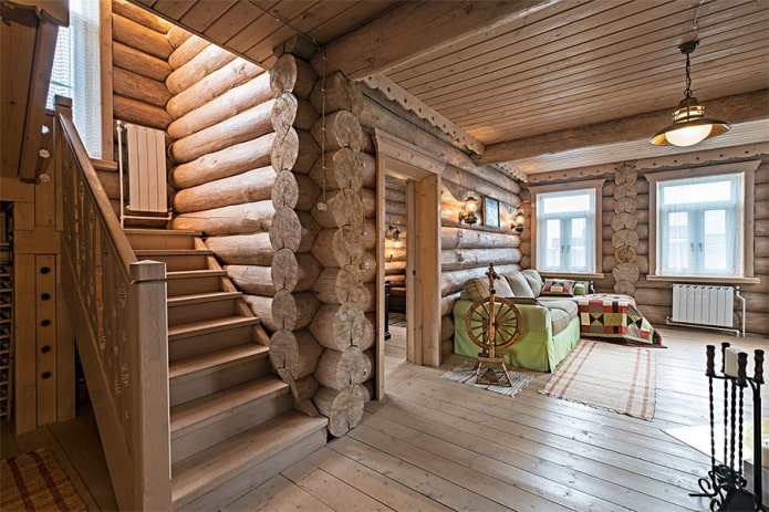 projekt wnętrza domu z bali