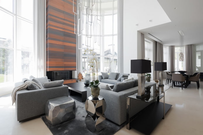 salon z szarym zestawem sof