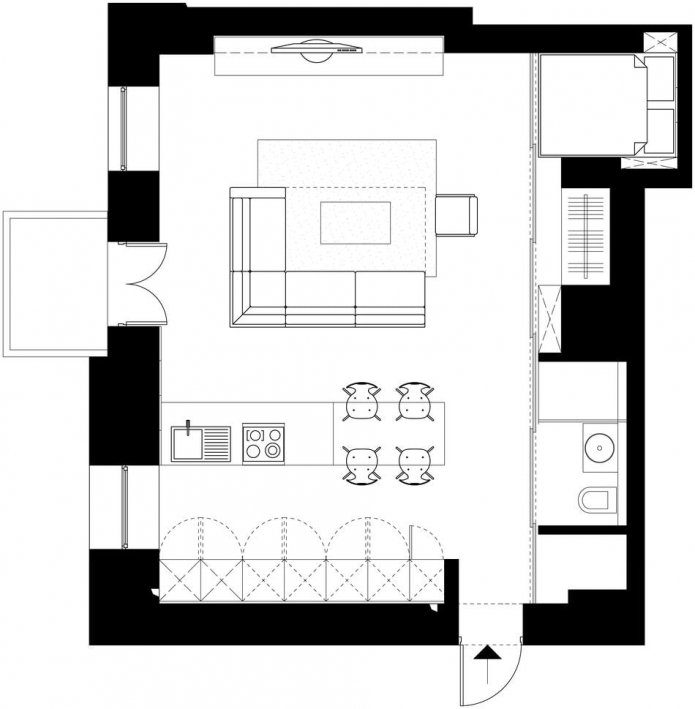 układ studia 50 m2