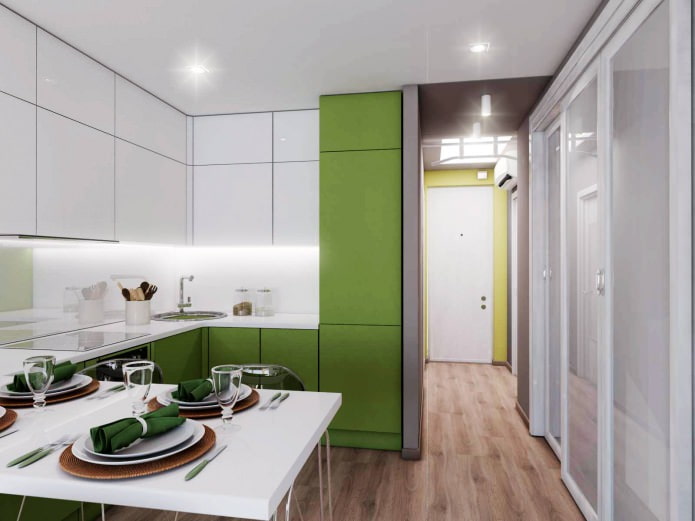 projekt kuchni-salonu o powierzchni 18,62 m2.