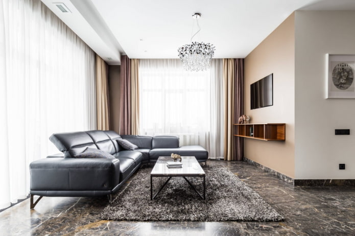 gres porcelanowy na podłodze w salonie