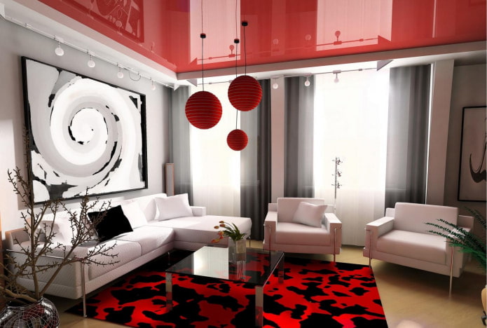 stylowy salon z dwupoziomowym sufitem