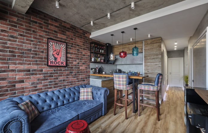 projekt kuchni-salonu w stylu loft