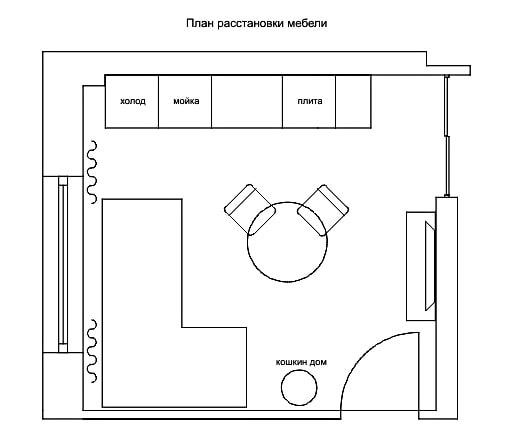 kwadratowa kuchnia-salon