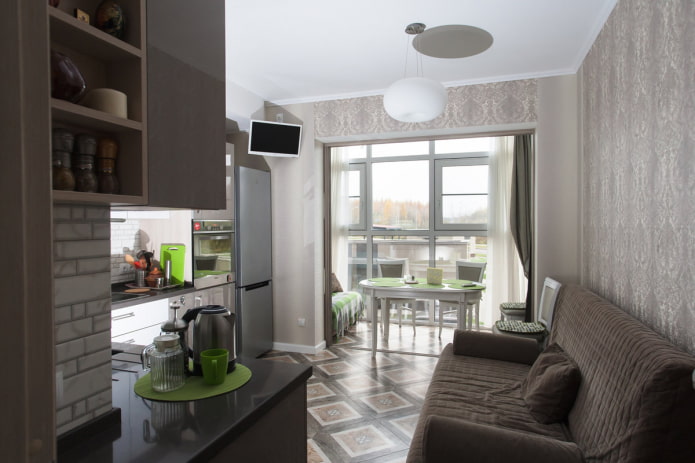 kuchnia-salon 16 m2 z loggią