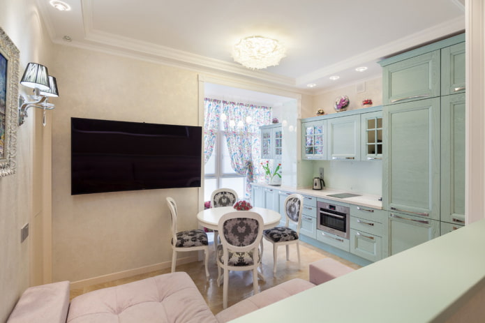 kuchnia-salon 16 m2 z loggią
