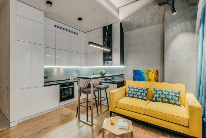 kwadratowa kuchnia-salon 16 m2
