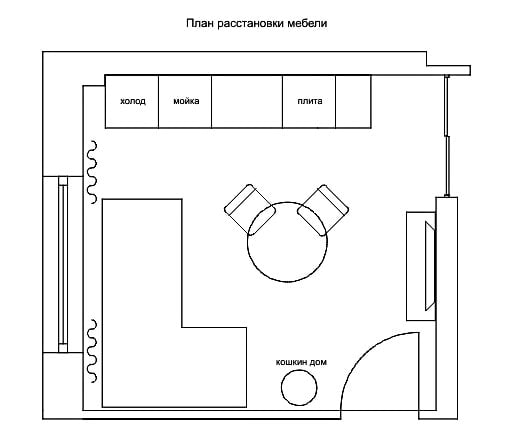 kwadratowa kuchnia-salon 16 mkw