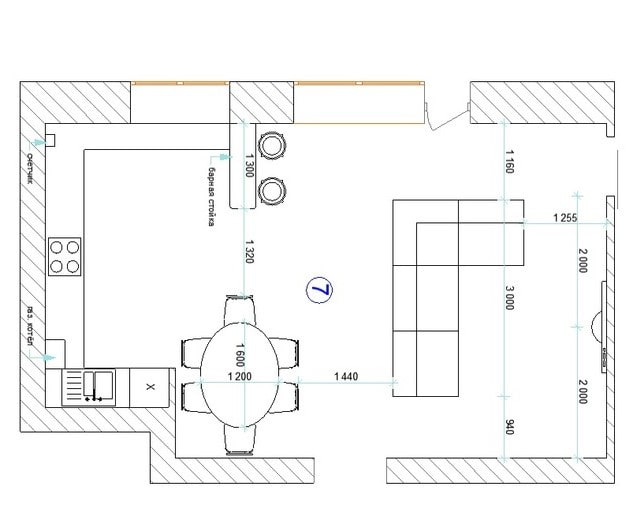 Układ kuchni-salonu o powierzchni 30 m2