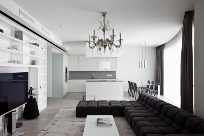 projekt kuchni-salonu w stylu minimalistycznym