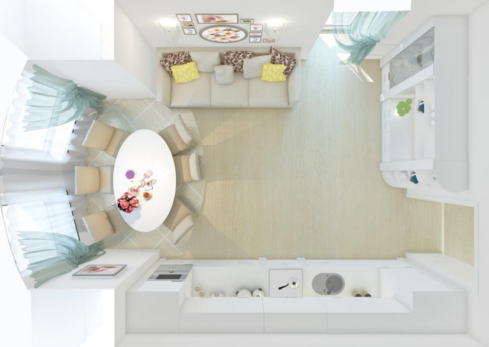 Układ kuchni-salonu o powierzchni 30 m2