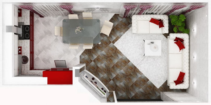 Układ kuchni-salonu o powierzchni 30 m2