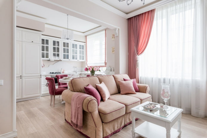 wnętrze kuchni-salonu w stylu prowansalskim