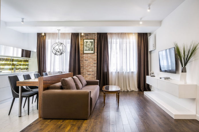 sofa we wnętrzu kuchni-salonu