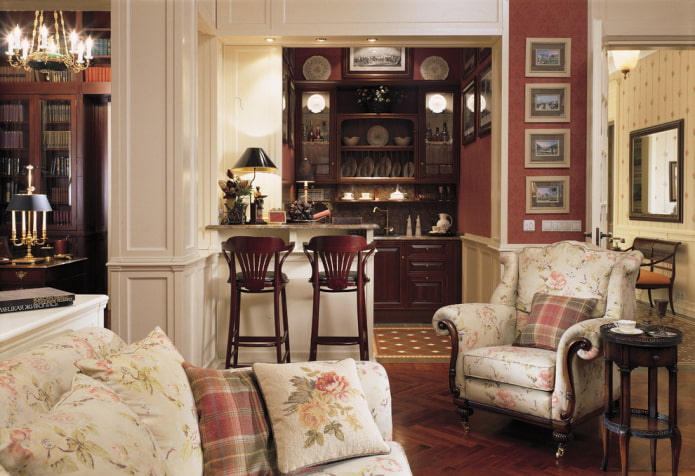 kuchnia-salon w stylu angielskim