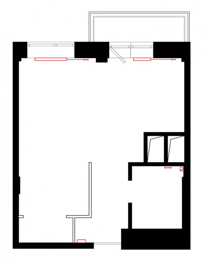 Rozkład mieszkania typu studio o powierzchni 33 m2.