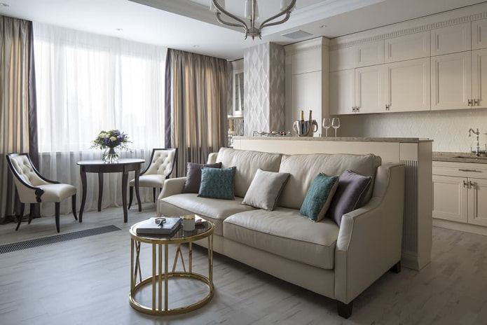 wnętrze apartamentu o powierzchni 70 metrów kwadratowych w stylu neoklasycystycznym