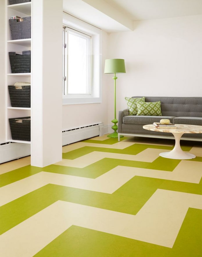 dwukolorowe linoleum we wnętrzu