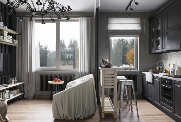 projekt małej kuchni-salonu kuchnia-salon