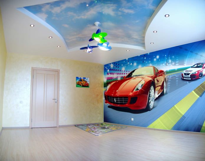 sufit napinany z nadrukiem fotograficznym w pokoju dziecięcym