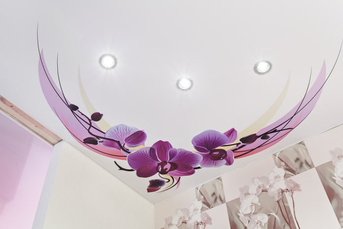 sufit napinany z obrazem orchidei