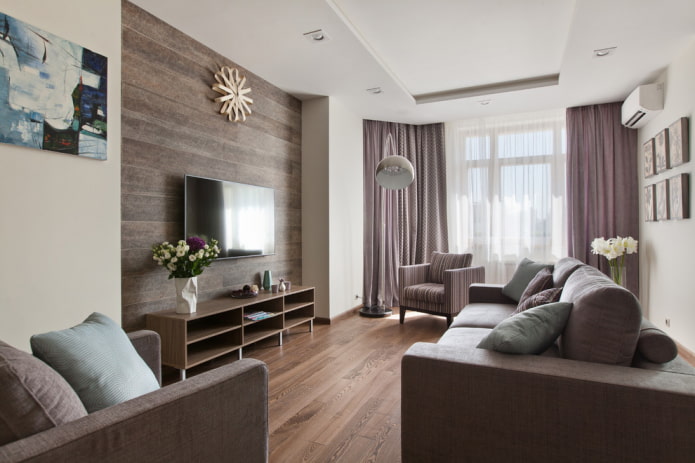 nisza z laminatem we wnętrzu salonu