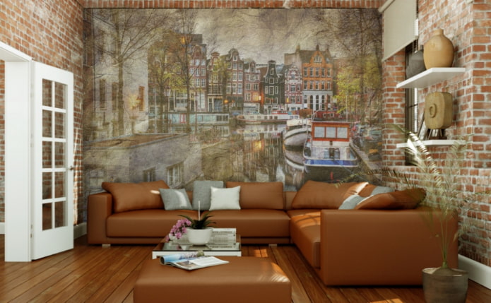 fototapeta z wizerunkiem Amsterdamu w salonie