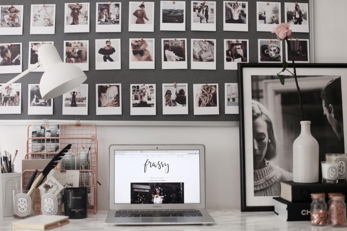 Zdjęcia Polaroid na ścianie we wnętrzu