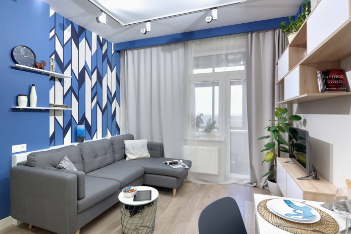 Mały salon z białym światłem